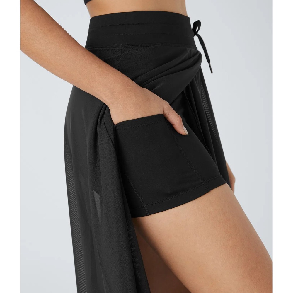 NEW Halara High Waist Drawstring Mesh Pocket Flowy Midi Casual Skirt Black Large - Picture 4 of 16